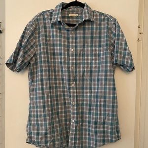 Mens Button Up Dress Shirt Large L Green Gray White